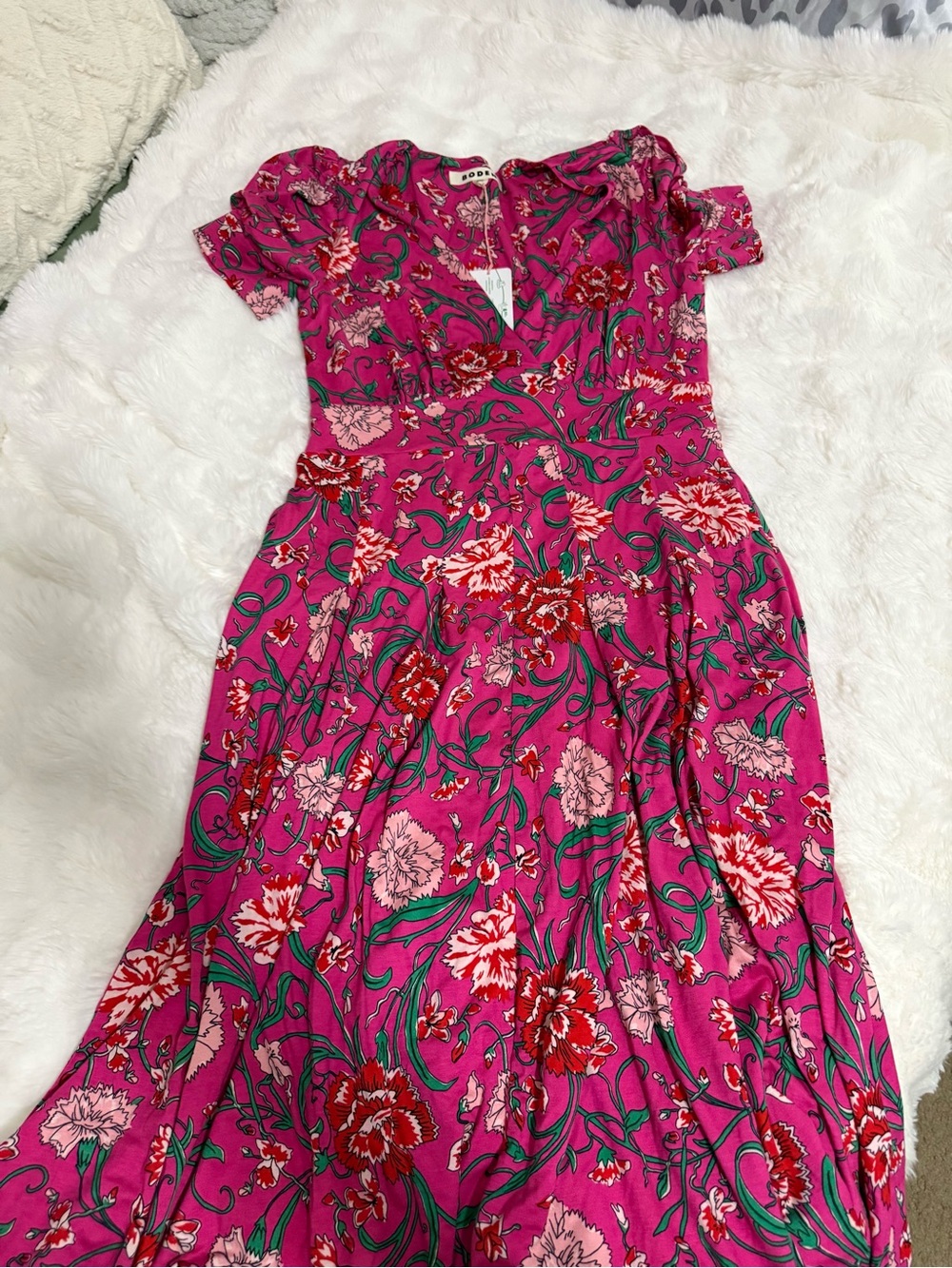 Boden Hot Pink Floral V‑Neck Maxi Dress